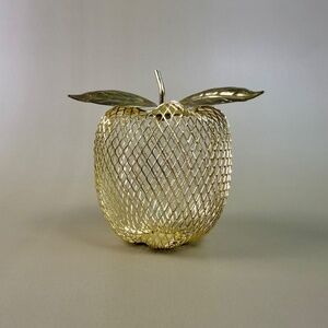 Vintage Gold Mesh Apple Figurine | Brass Look | 3.5" Decorative Accent
